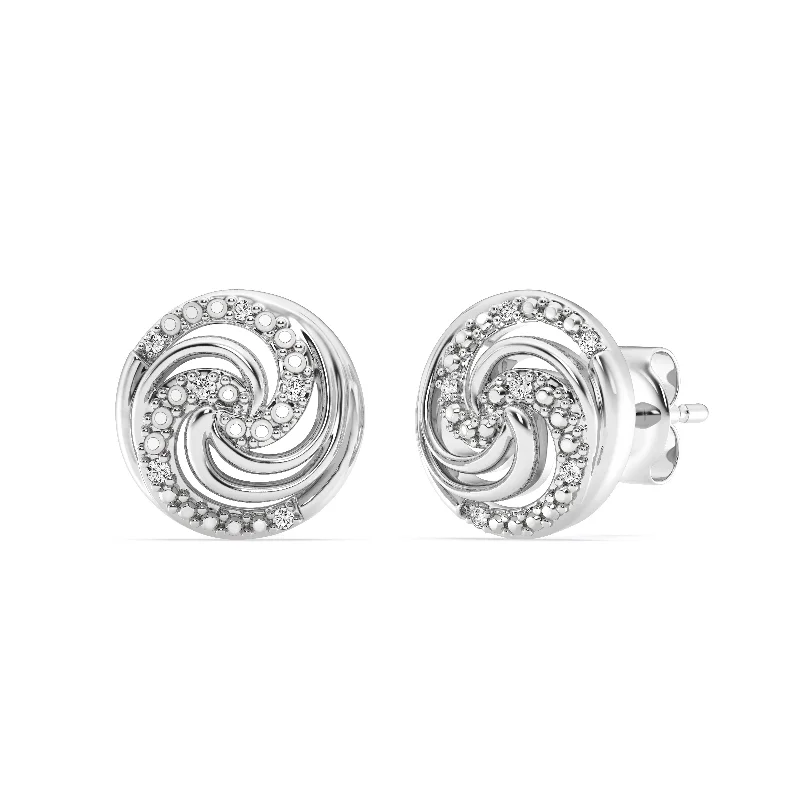 fun earrings for women -Diamond Set Swirl Stud Earrings in Sterling Silver