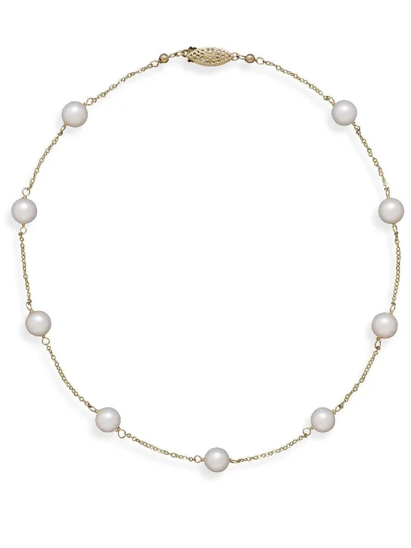 choker necklaces for women -Grade A 7mm Cultured Akoya Pearl 14k Yellow Gold Choker Necklace