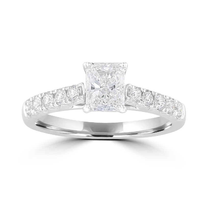 cocktail rings for women -14KT White Gold 1 CTW Radiant Diamond Cathedral Ring