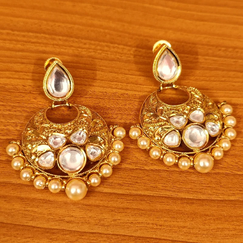 silver hoop earrings for women -UNCUT KUNDAN POLKI PEARL CHANDBALI EARRINGS