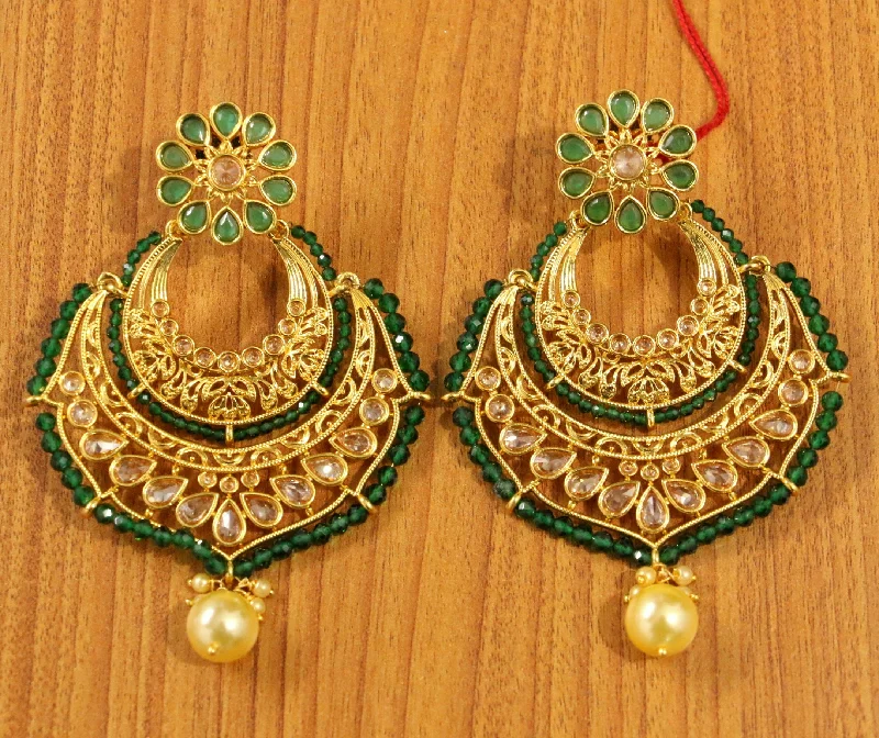 elegant earrings for women -Emerald Look Polki Chaand Baali Earrings