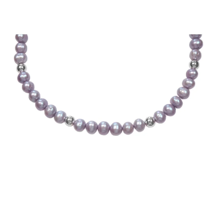 gemstone pendant necklaces for women -9mm Dyed Cultured Freshwater Pearl Necklace Lavender and Fine Silver Plate