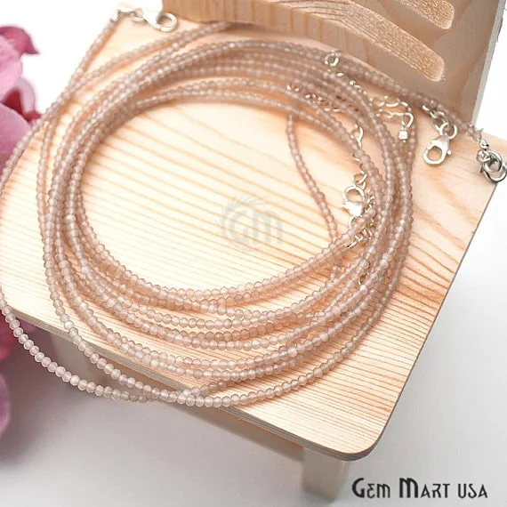 handmade necklaces for women -Peach Moonstone Bead Chain, Silver Plated Jewelry Making Necklace Chain