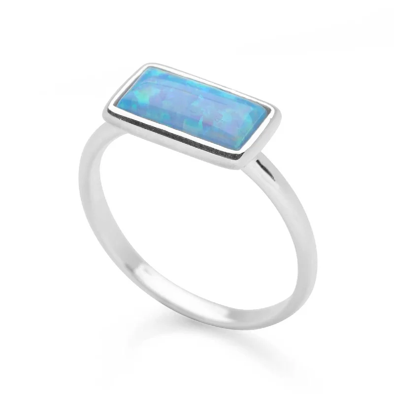 wedding bands sets for women -Blue Opal Bar Ring