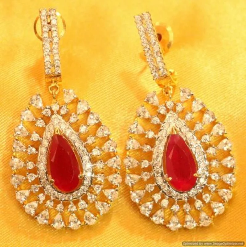 birthday gift earrings for women -Ruby Diamond Look Elegant Danglers