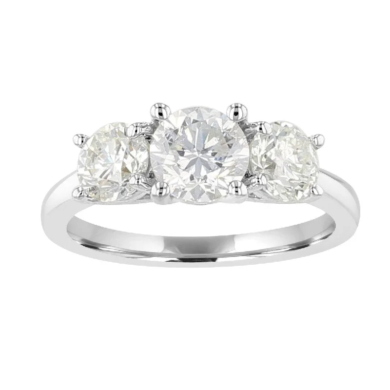 silver engagement rings -14KT White Gold 2 CTW Diamond 3 Stone Ring