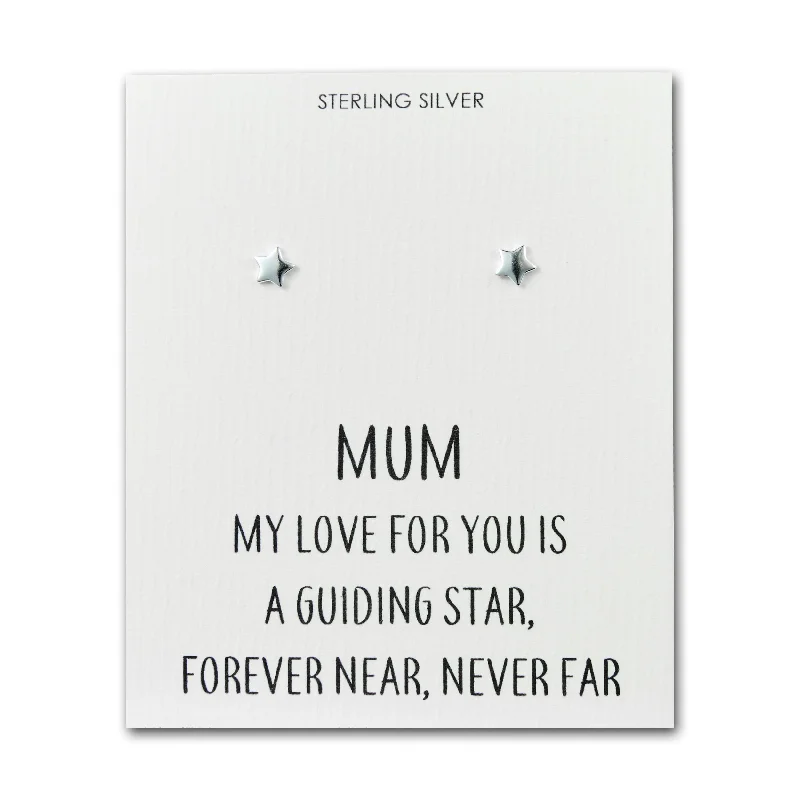 trendy statement earrings for women -Sterling Silver Mum Quote Star Earrings