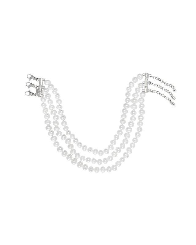 infinity necklaces for women -Pearl Choker 3 Strand Silver w. Pearl