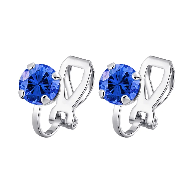 handmade silver earrings for women -Dark Blue Crystal Clip On Earrings Created with Zircondia® Crystals