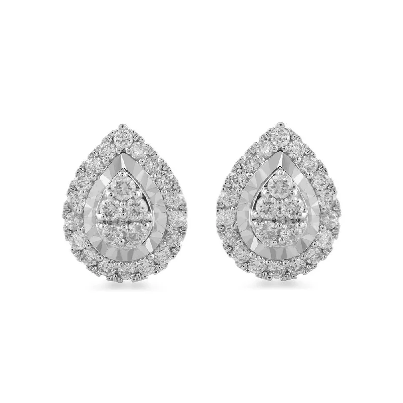 silver hoop earrings for women -Brilliant Claw Pear Shape Stud Earrings with 1.00ct of Diamonds in 9ct White Gold