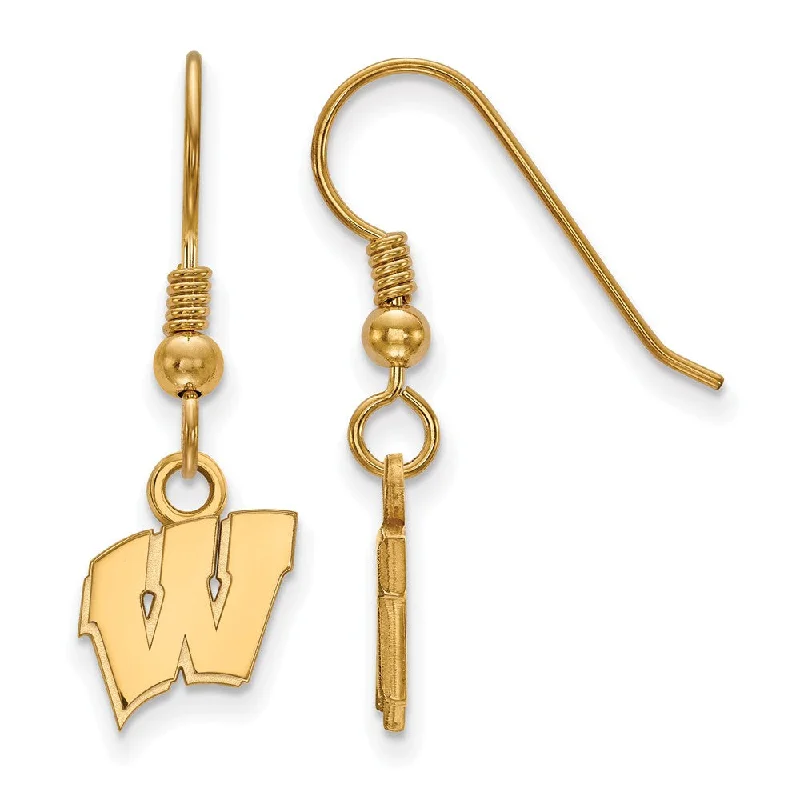 elegant earrings for women -14k Gold Plated Silver Univ. of Wisconsin XS (Tiny) Dangle Earrings