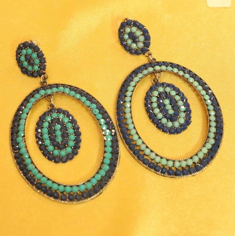 simple hoop earrings for women -Blue Colour Imitation Stone Studded Fashion Earrings