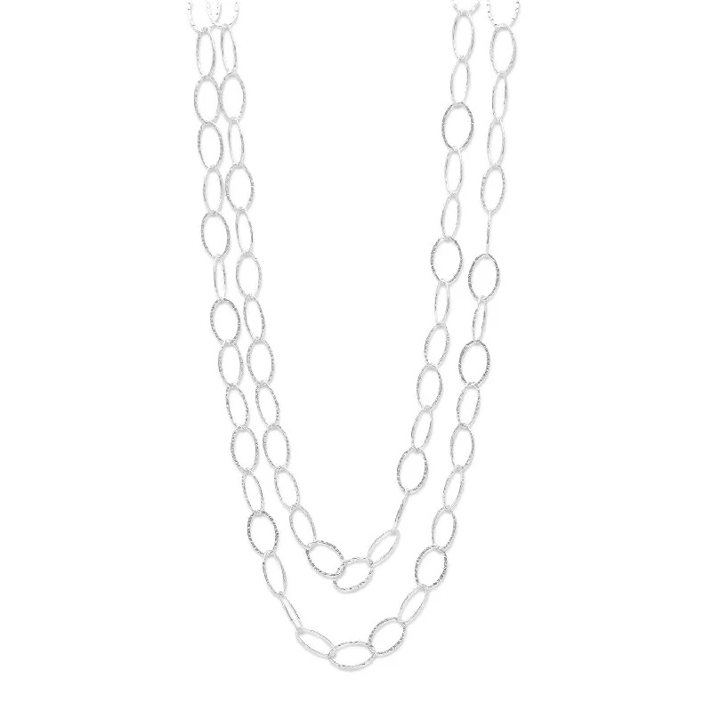 gemstone necklaces for women -Extra Long Oval Link Necklace 60-inch Hammered Sterling Silver