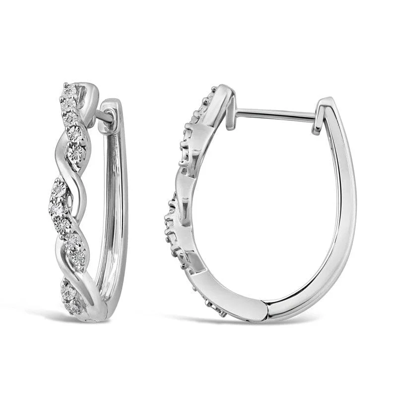 dangle earrings for women -Brilliant Claw Plait Hoop Earrings with 0.05ct of Diamonds in Steling Silver