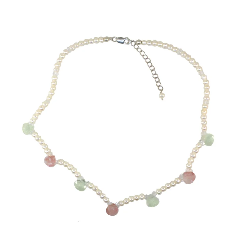 sterling silver necklaces for women -Quartz and Cultured Freshwater Pearl Choker Necklace Sterling Silver