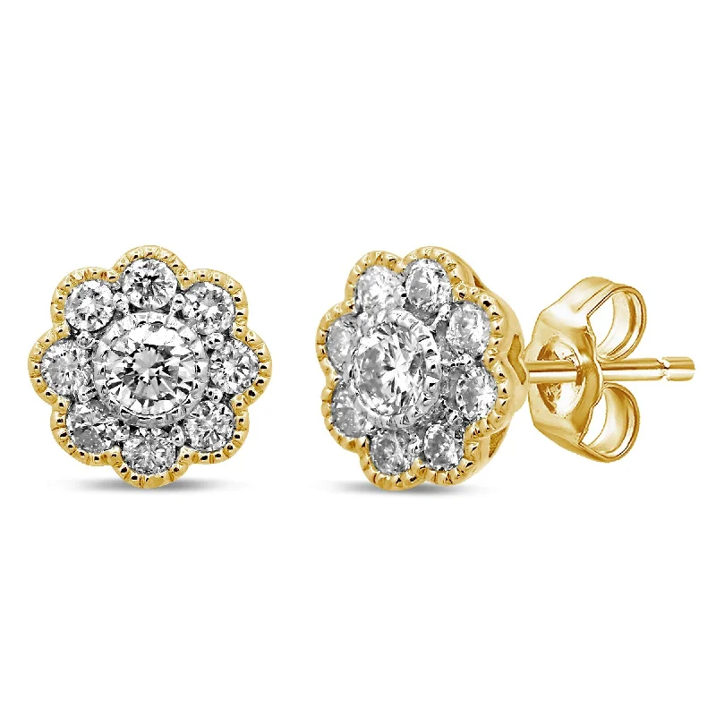 boho earrings for women -Brilliant Claw Flower Stud Earrings with 0.60ct of Diamonds in 9ct Yellow Gold