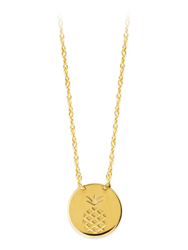 dainty silver necklaces for women -14k Yellow Gold Engraved Pineapple Disk Necklace Adjustable Length - So You