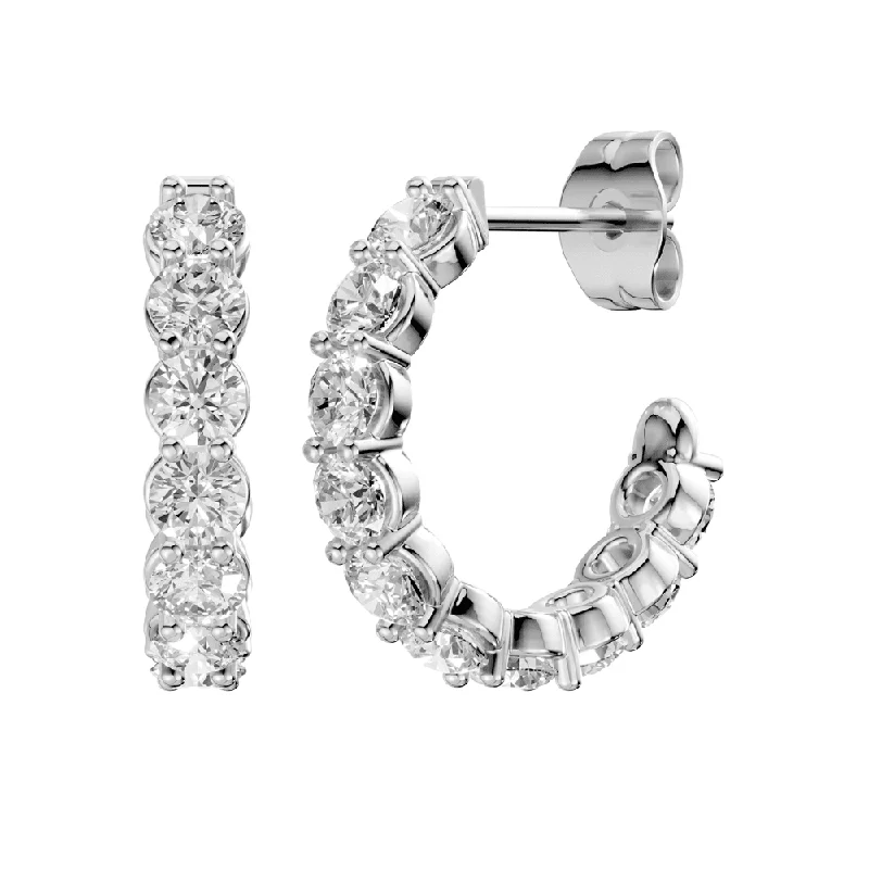 silver stud earrings for women -J Hoop Stud Earrings with 3.00ct of Laboratory Grown Diamonds in Sterling Silver and Platinum