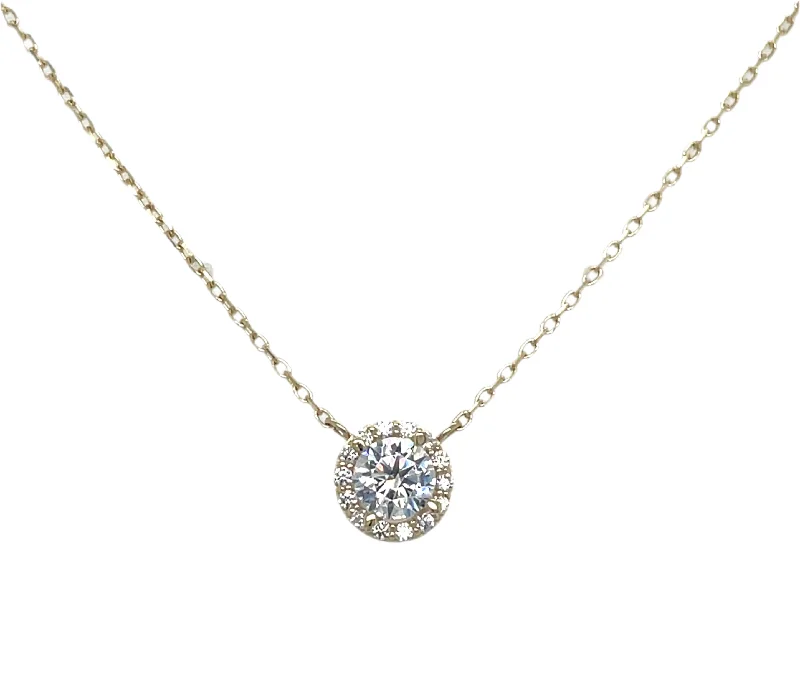 engraved silver necklaces for women -9ct Yellow Gold Round Cz Halo Necklace