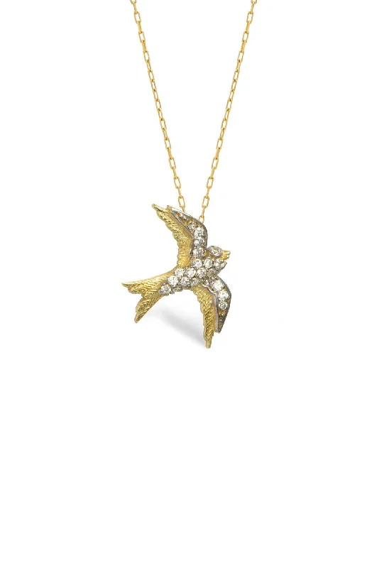 modern necklaces for women -Swallow Bird 14K Gold Necklace w. Diamonds