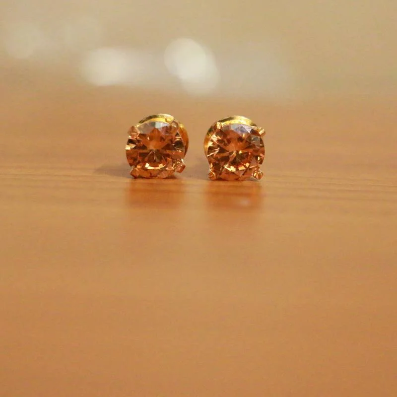 luxury drop earrings for women -Champagne Colour Round Shaped Studs