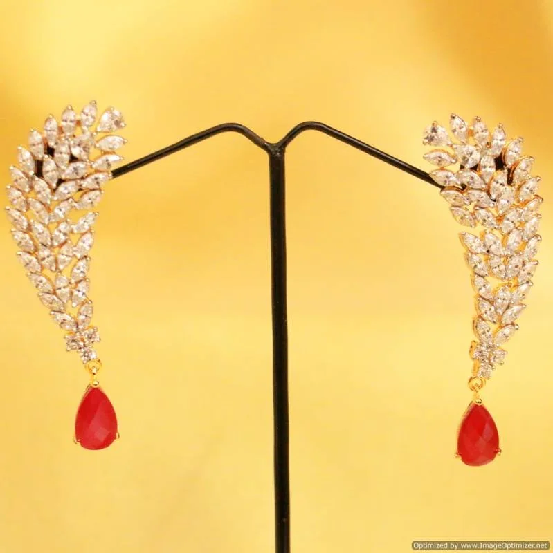 diamond earrings for women -American Diamond Ruby Danglers