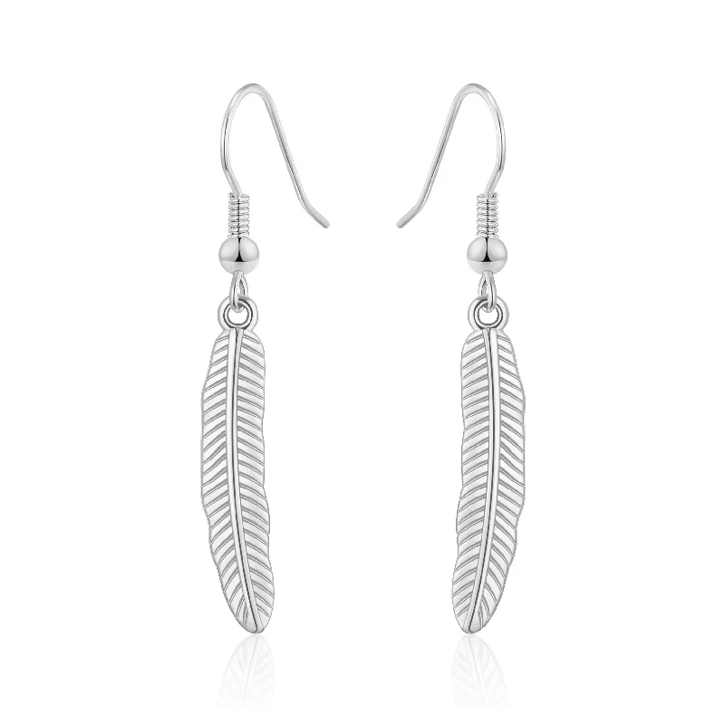 birthday gift earrings for women -Silver Plated Feather Earrings