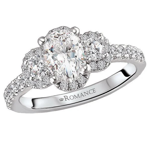 promise rings for women -14KT WHITE GOLD 1.50 CTW DIAMOND OVAL HALO 3 STONE RING