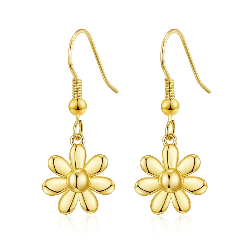 custom name earrings for women -Gold Plated Daisy Drop Earrings