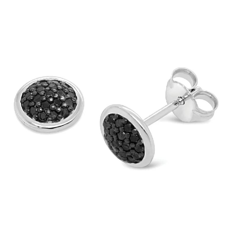 gold stud earrings for women -Bezel Stud Earrings with 0.25ct of Black Diamonds in Sterling Silver