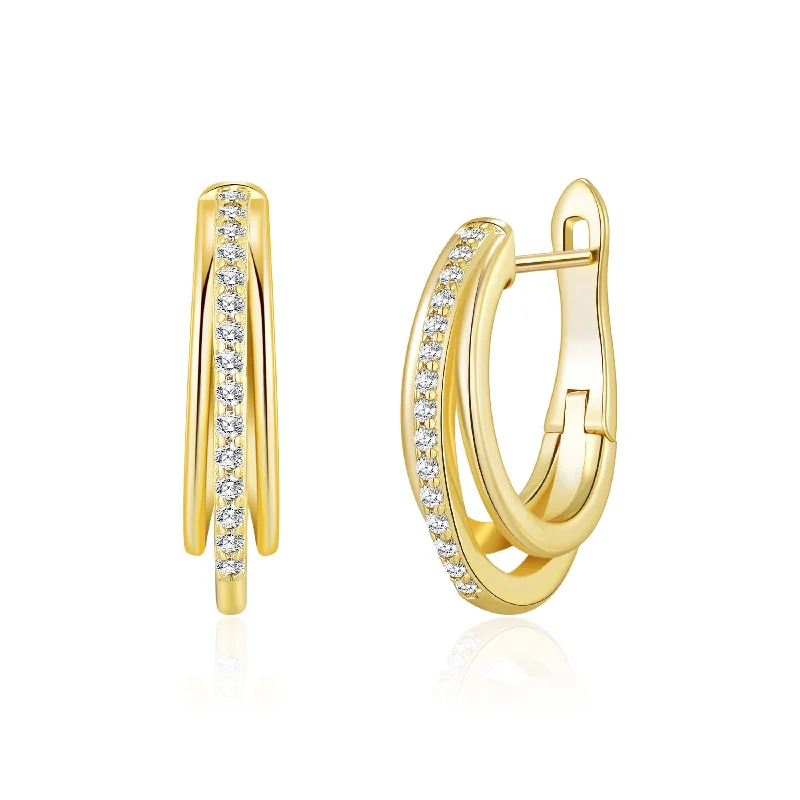 silver hoop earrings for women -Gold Plated Triple Hoop Earrings Created with Zircondia® Crystals