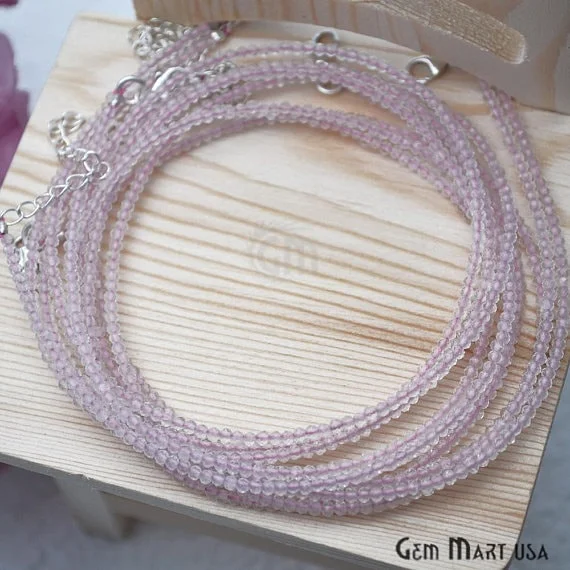 rose gold necklaces for women -Rose Quartz Bead Chain, Silver Plated Jewelry Making Necklace Chain