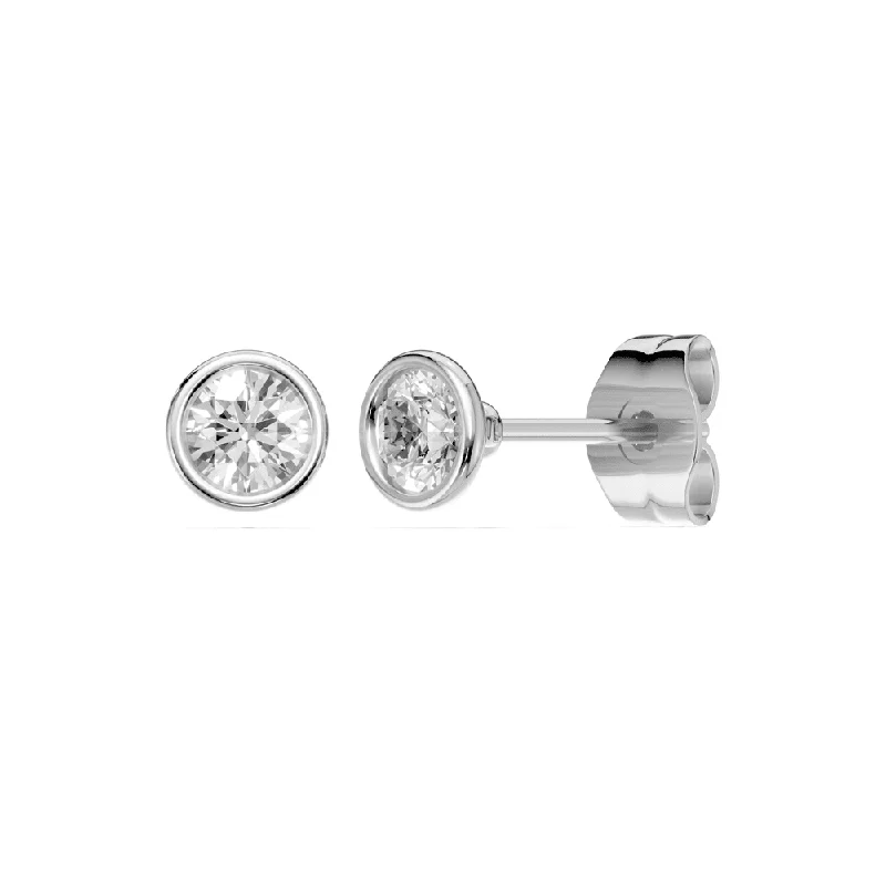 geometric earrings for women -Bezel Stud Earrings with 0.60ct of Laboratory Grown Diamonds in Sterling Silver and Platinum