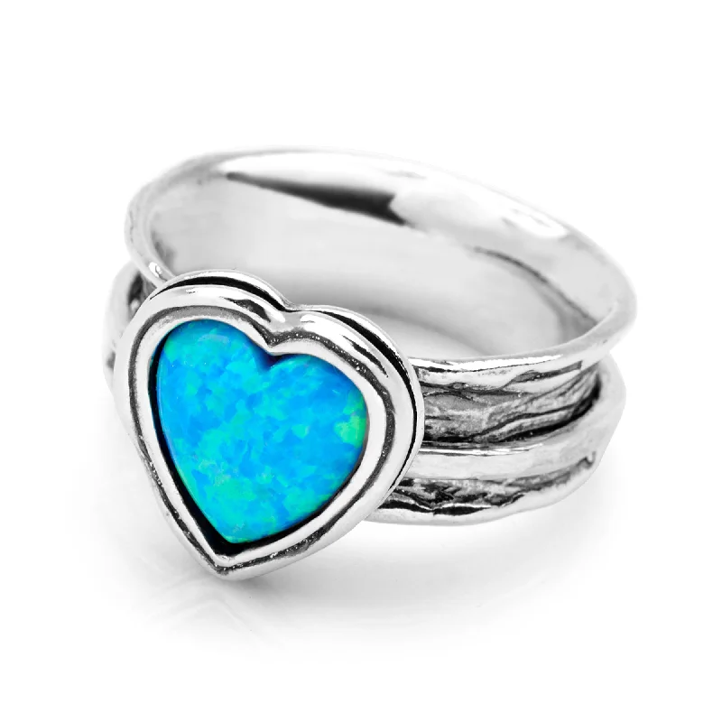 black diamond rings -Opal Heart Spin Ring