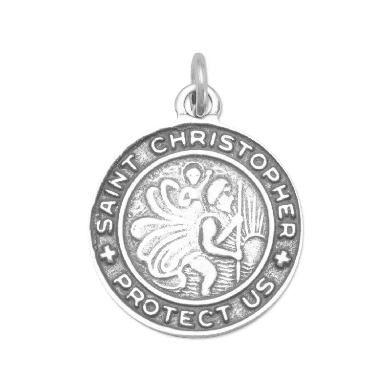 elegant necklaces for women -Saint Christopher Medal Round Charm or Pendant for Necklace Sterling Silver