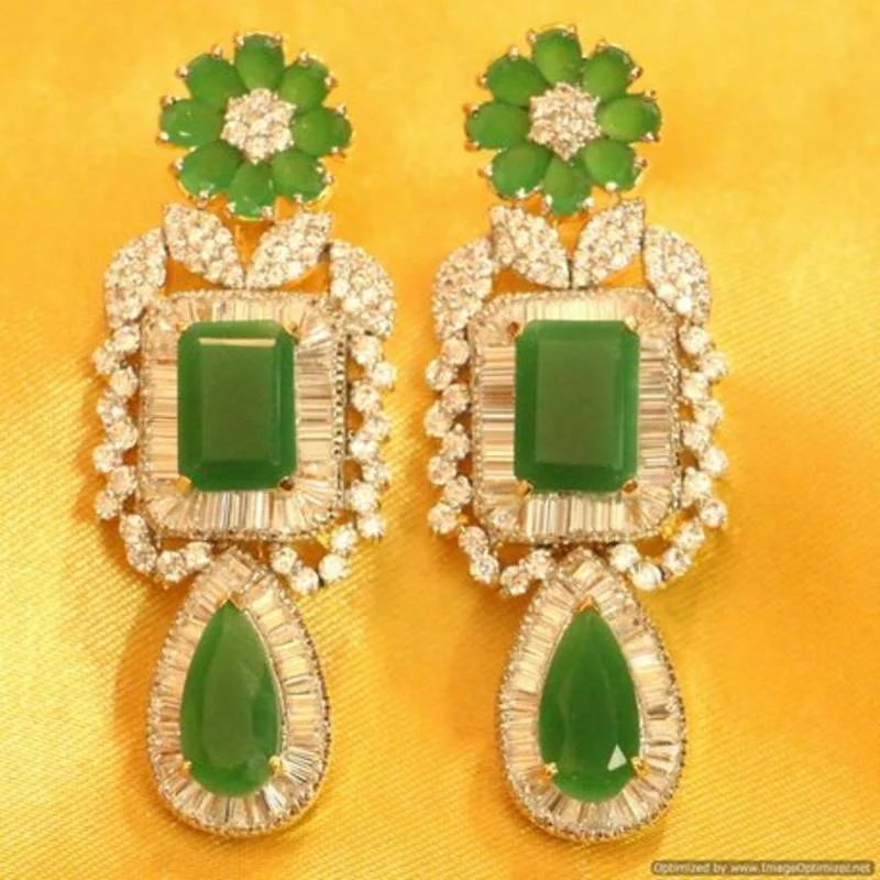 vintage drop earrings for women -Green Onyx Diamond look Beautiful Danglers