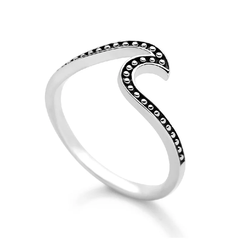 classic silver rings -Bali Wave Stack Ring