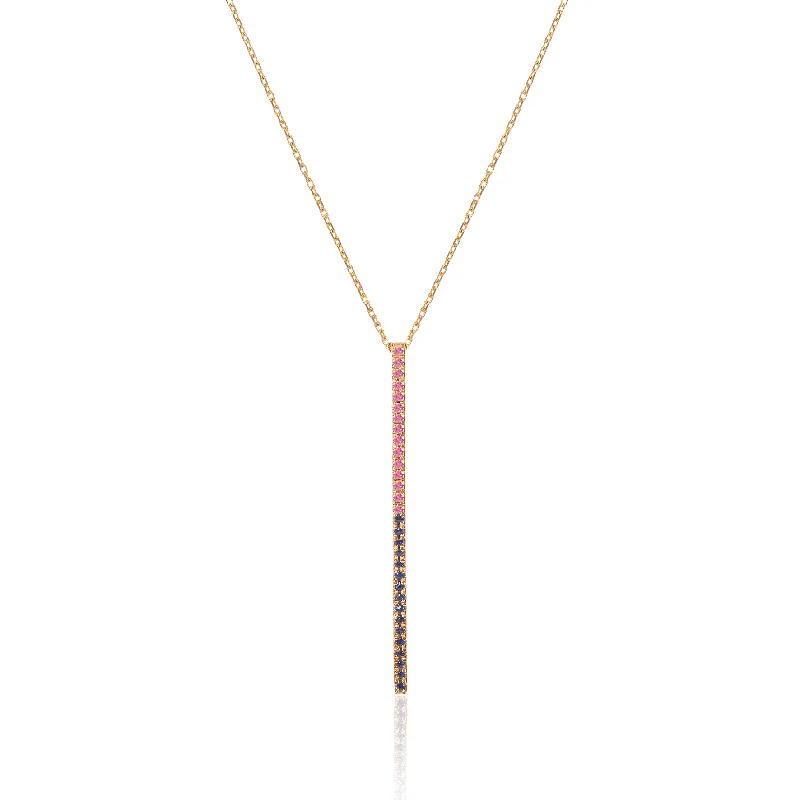 crystal necklaces for women -Claire Bar 18K Gold Necklace w. Pink & Blue Sapphires