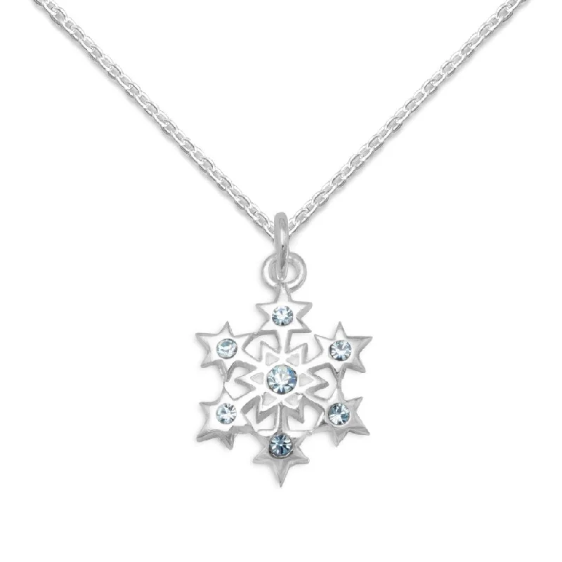 trendy necklaces for women -Sterling Silver Blue Crystal Snowflake Necklace