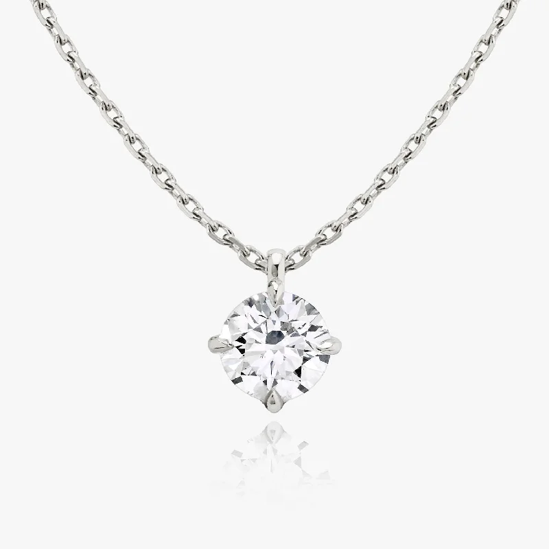 minimalistic silver necklaces for women -Solitaire Hanging Round Brilliant 14K Whitegold Necklace w. Lab-Grown Diamond