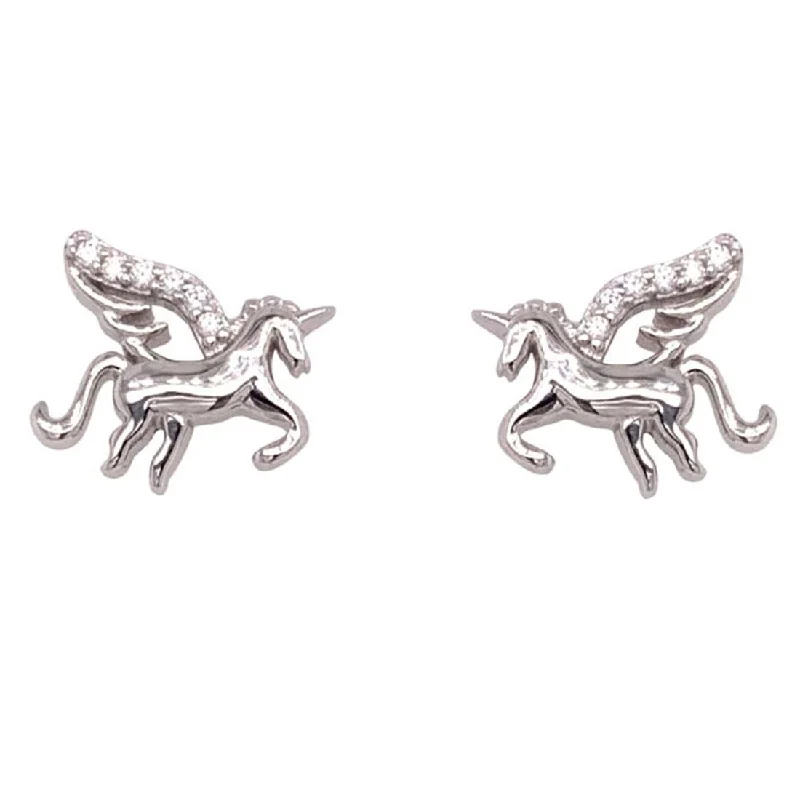 luxury drop earrings for women -Children's Cubic Zirconia Sterling Silver Unicorn Earrings