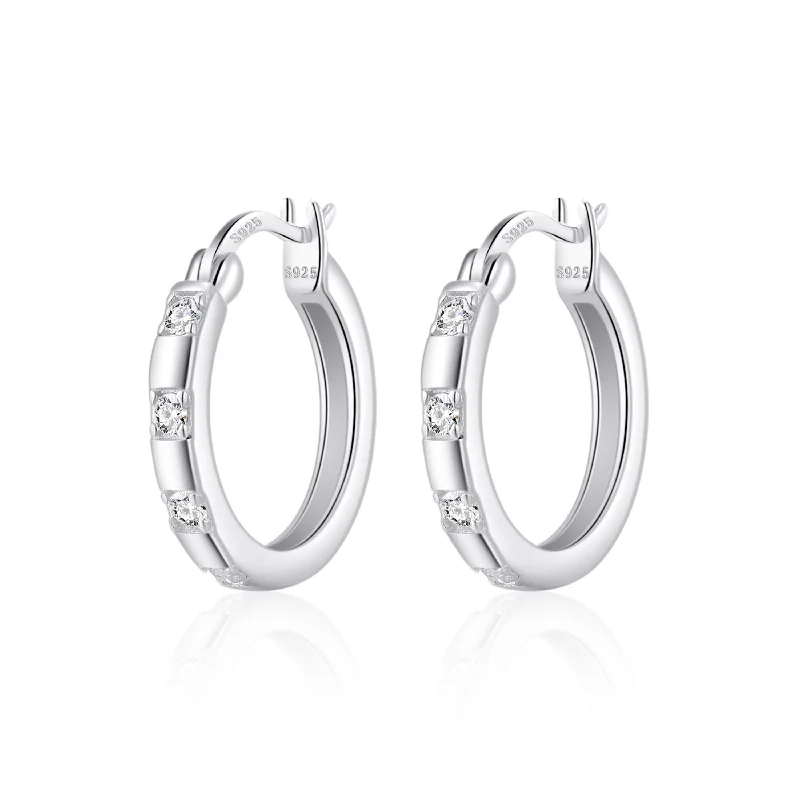 handmade earrings for women -Sterling Silver Four Stone Hoop Earrings Created with Zircondia® Crystals