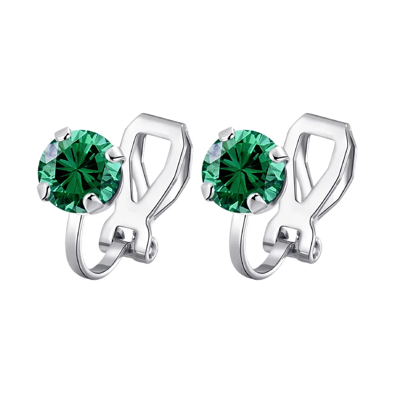 vintage rhinestone earrings -Green Crystal Clip On Earrings Created with Zircondia® Crystals