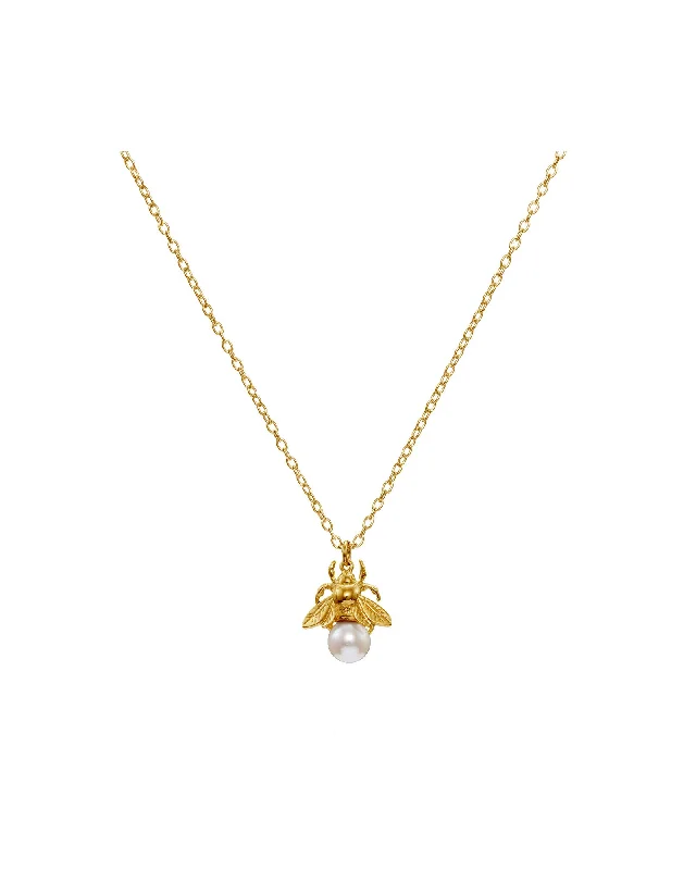 birthstone necklaces for women -Bumblebee Gold Plated Necklace w. Pearl