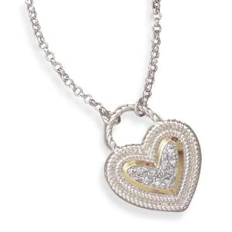 fine jewelry necklaces for women -Heart Shape Lock Cubic Zirconia Sterling Silver Necklace