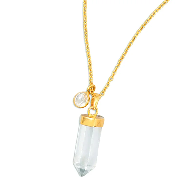 romantic necklaces for women -Quartz Crystal and Charm Drop Necklace Gold-plated Sterling Silver