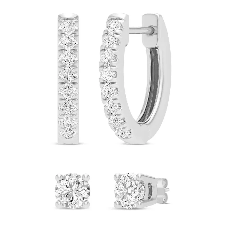 wedding earrings for women -Hoop and Stud Earring Set with 0.40ct of Laboratory Grown Diamonds in Sterling Silver and Platinum