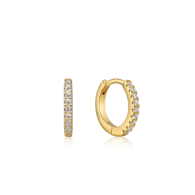 gold hoop earrings for women -Ania Haie Gold Sparkle Huggie Hoop Earrings