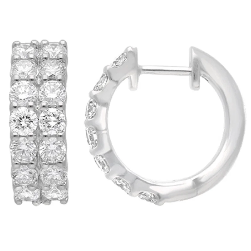 modern earrings for women -Double Row Hoop Earrings with 2.00ct of Laboratory Grown Diamonds in Sterling Silver and Platinum