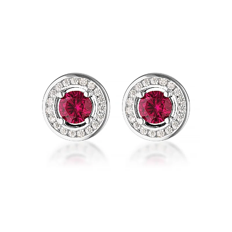 long earrings for women -MILESTONE RUBY HALO EARRINGS IN SILVER